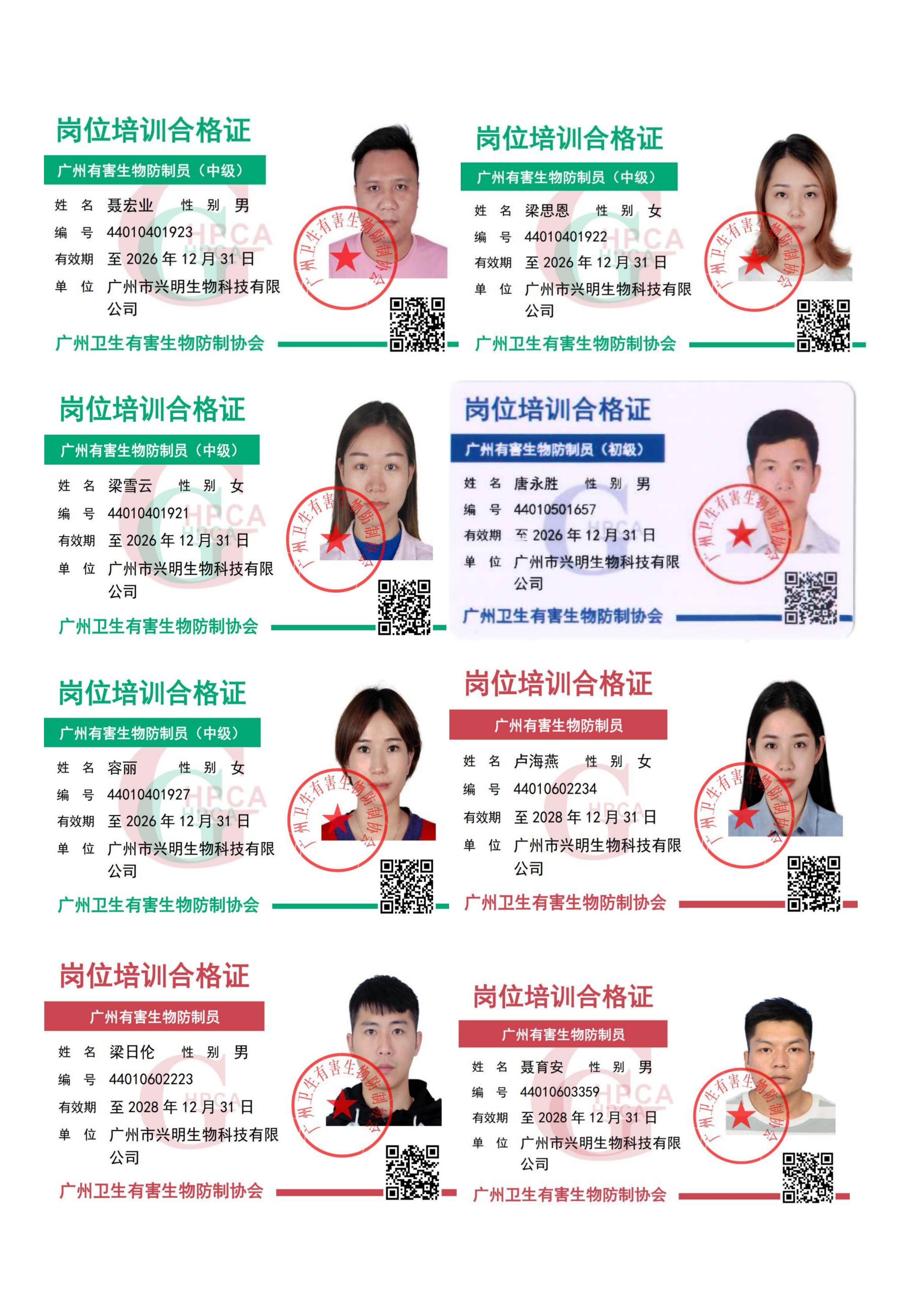 有害生物防制员岗位培训合格证
